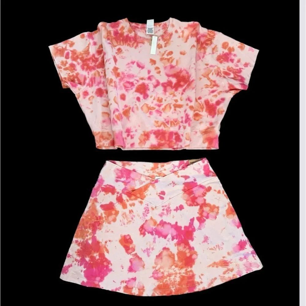 Victorias Secret Pink Set Cotton Fleece Top & High Waist V crossover Skirt XXL